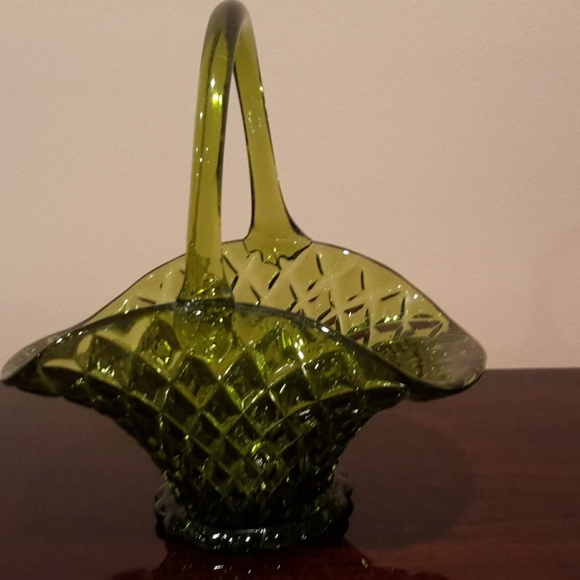 Fenton Accents Vintage Fenton Green Art Glass Basket Poshmark